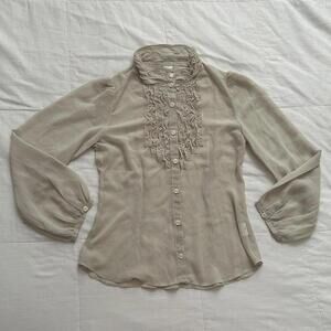 Axes Femme sheer cream blouse with ruffled collar and long sleeves Size medium